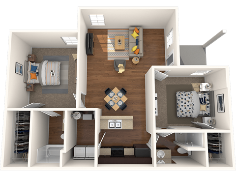 Floor plan for 2 beds, 2 baths, 1021 sqft
